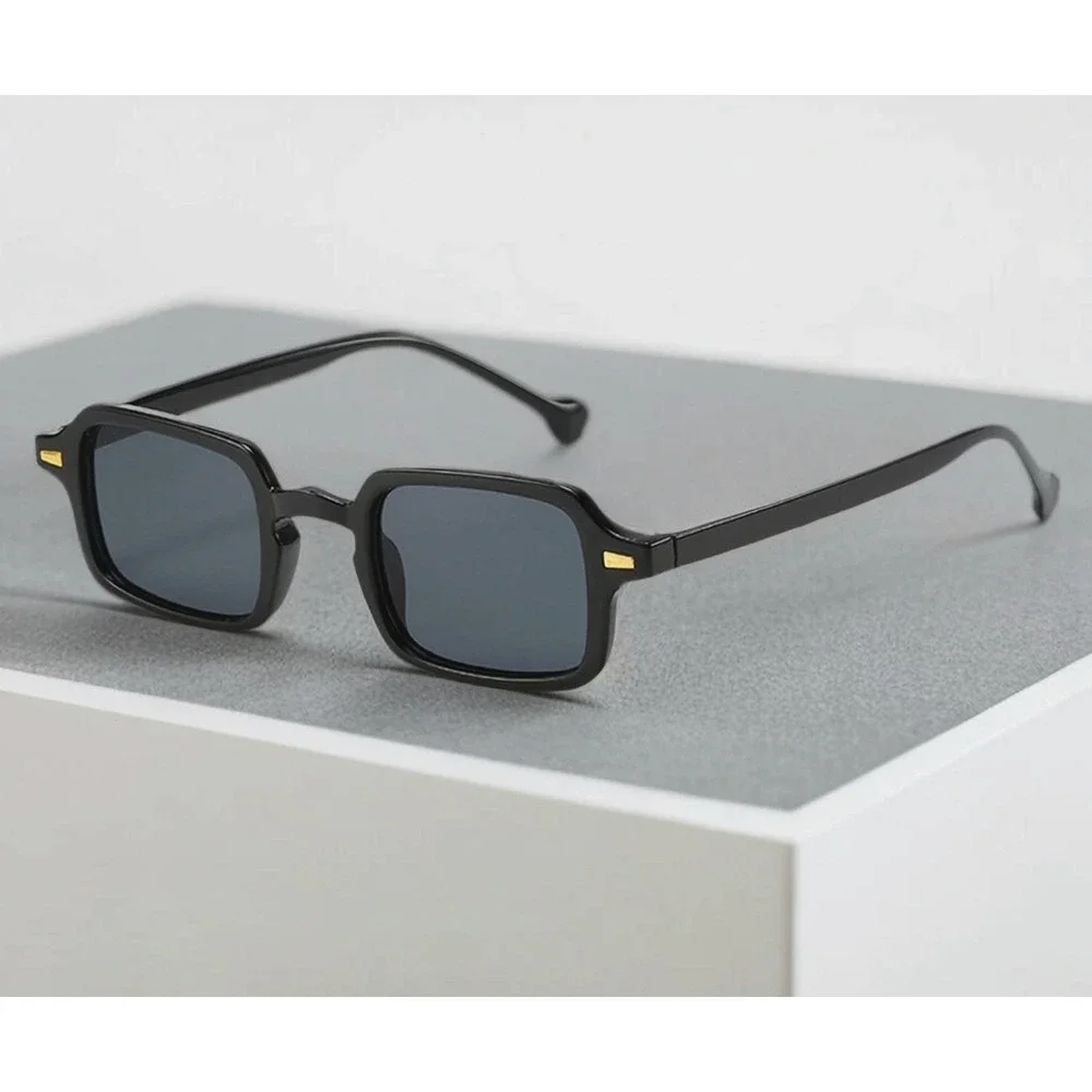 Mens Black Square Sunglasses Retro Rectangular UV400 Protection Cyberpunk Shades